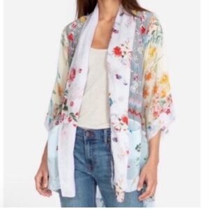 Johnny Was Silk Embroidered Pastel Floral Kimono